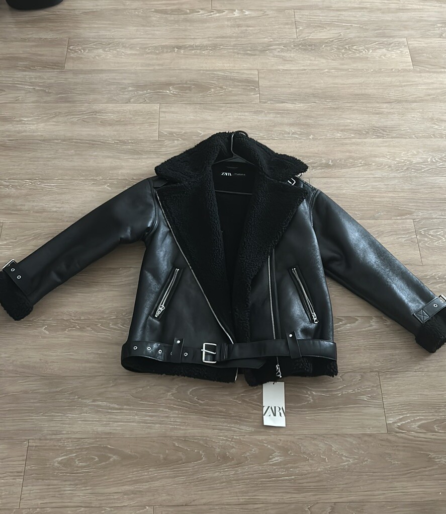 NWT Zara Black Double Faced Biker Jacket | eBay