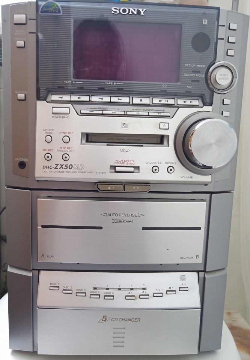 SONY DHC-ZX50MD-MINIDISC, 5 CD CHANGER, DUAL CASSETTE, AM/ FM