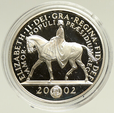 2002 GREAT BRITAIN Queen Elizabeth II Jubilee PROOF SILVER 5 Pound