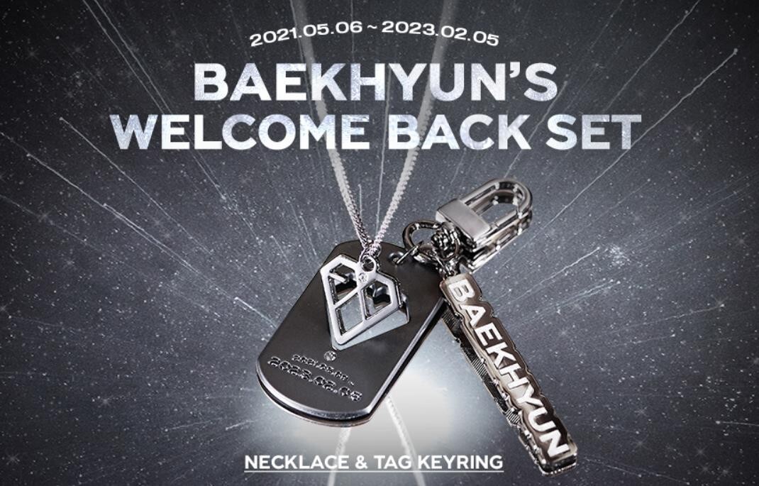 BAEKHYUN EXO SMTOWN MD WELCOME BACK SET NECKLACE & TAG KEYRING KEY