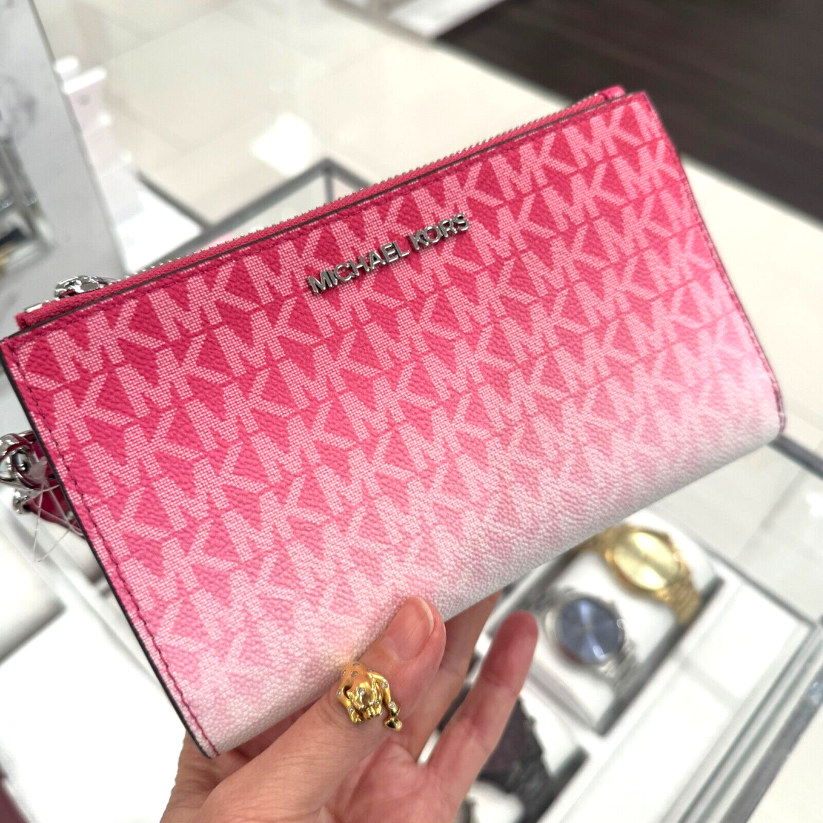 Michael Kors Jet Set Travel Double Zip Wristlet Wallet MK Logo