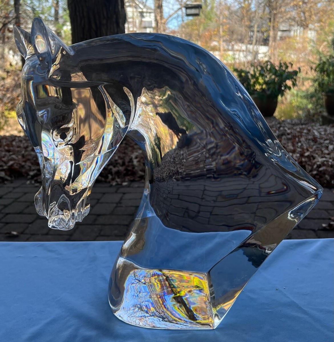 Rare Huge Lalique Crystal Horse Head Statue #11624 by Marc Lalique