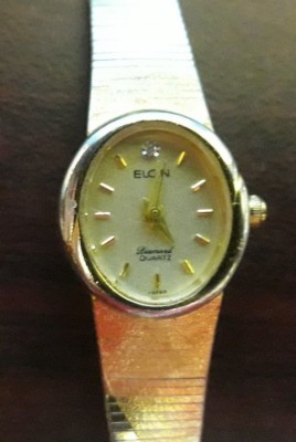 Women's Elgin Gold Plate & Diamond Watch EK511-007 new battery st