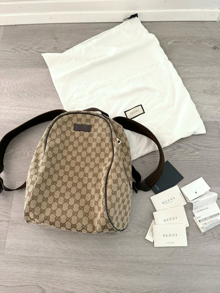 GUCCI W/ Receipt GG Canvas Backpack Logo GG Supreme Leather 449906
