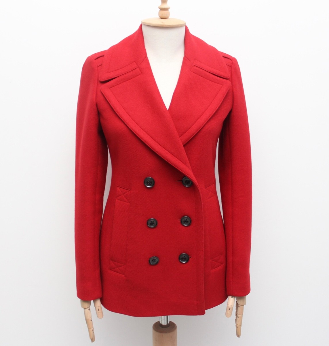 Women's BURBERRY BRIT Wool Cashmere Red Pea Coat Double Breasted