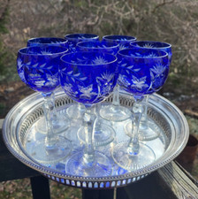 コバルトブルー カットクリスタル ステムグラス 4個セット コバルト