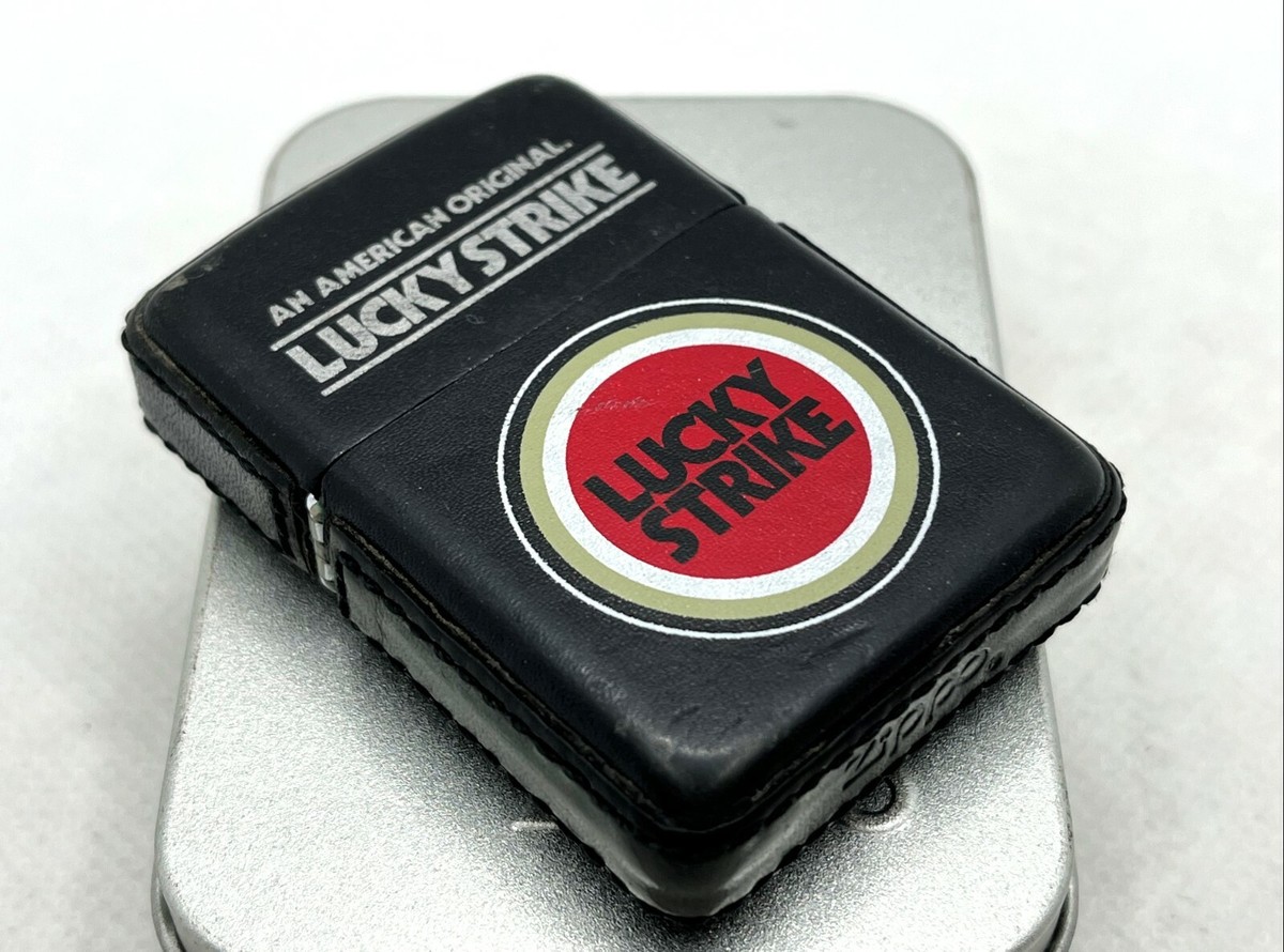 Auth ZIPPO Limited Edition LUCKY STRIKE Leather-Bound Logo Lighter
