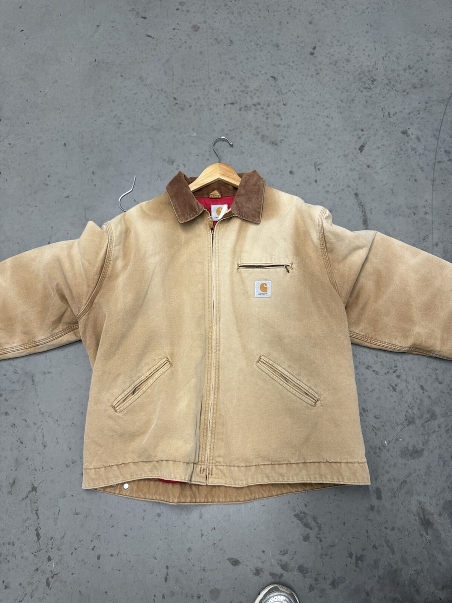 Vintage Carhartt Detroit Jacket Sun Faded Xl Tan Red Quilted Duck