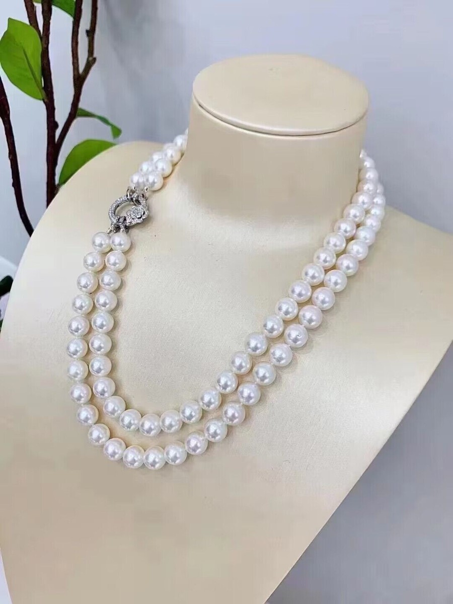 gorgeous two strands 9-10mm south sea white pearl necklace 18