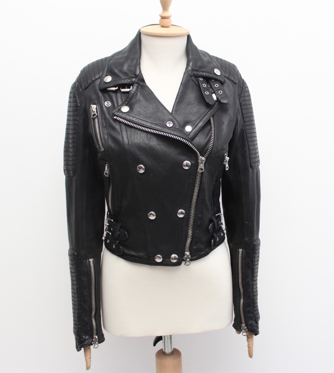 Women's BURBERRY BRIT Iconic Loseley Leather Jacket Biker RARE US4