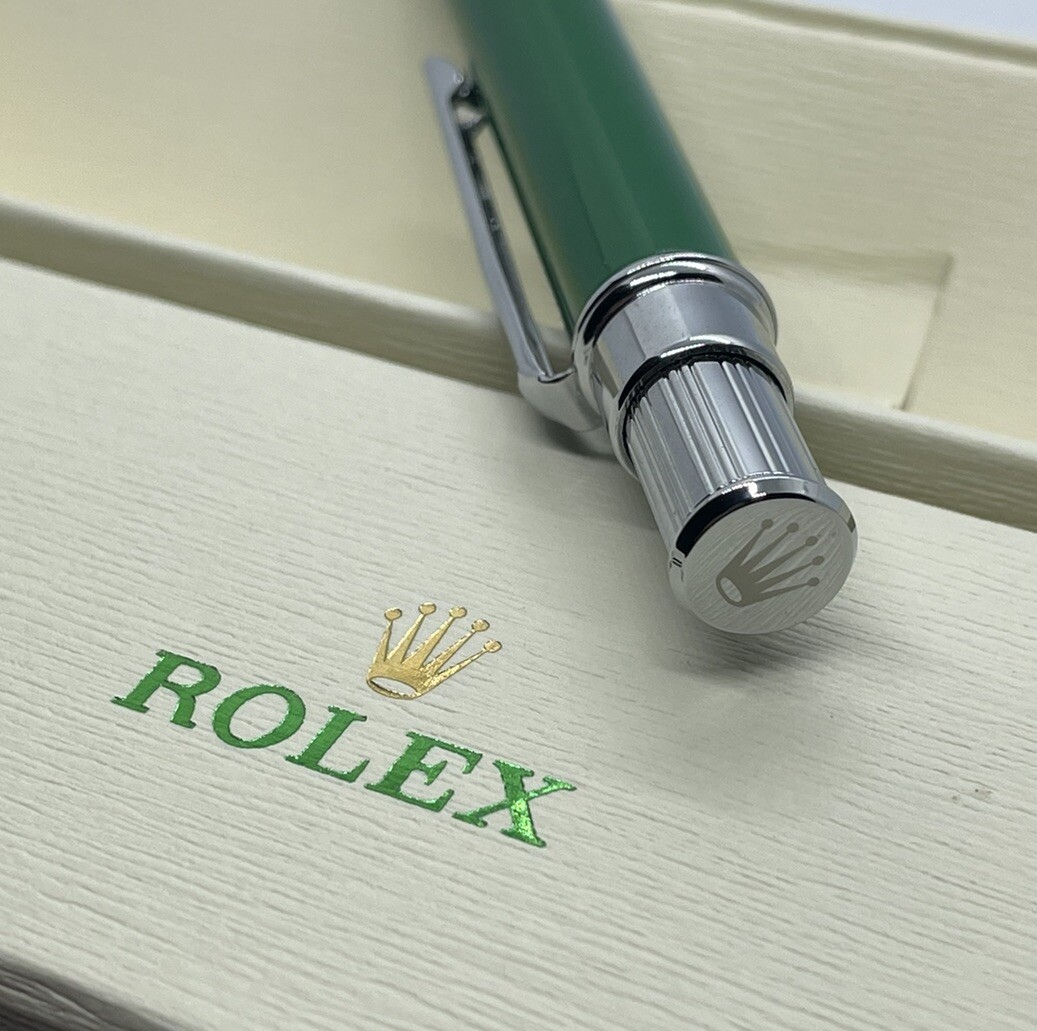 Rolex Ballpoint Retractable Pen NEW RARE Green Silver Collectible