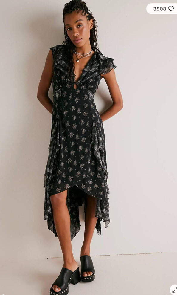 Free People Joaquin Printed Floral Ruffles asymmetrical MIDI Dress