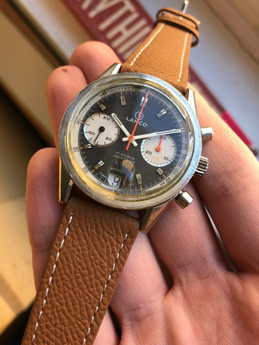 Vintage Lanco Chronograph Valjoux 7734 Rare Panda Dial Handwind