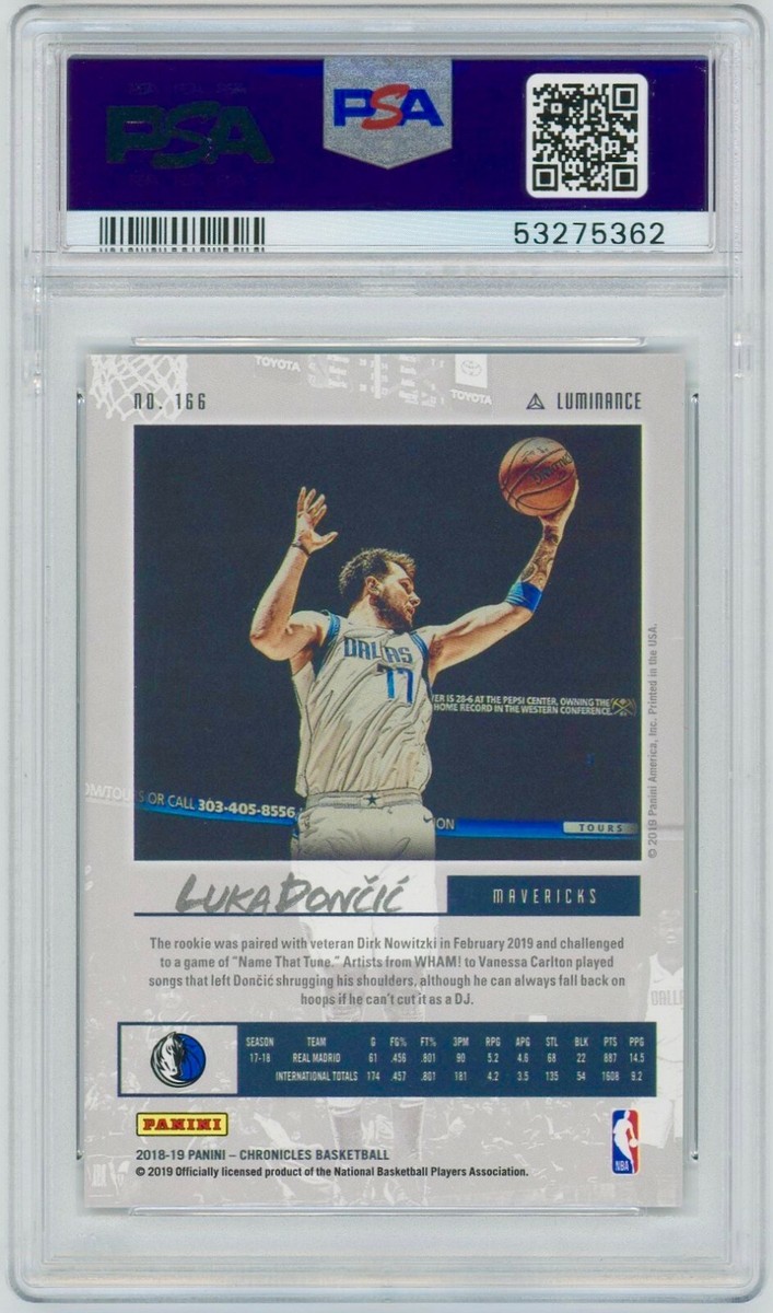 2018-19 Panini Chronicles #166 LUKA DONCIC Luminance Rookie RC PSA