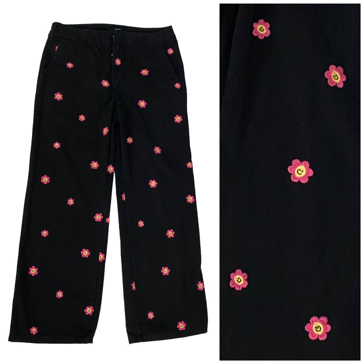 Forever 21 Pants Womens Large Floral Embroidery Coastal Chino