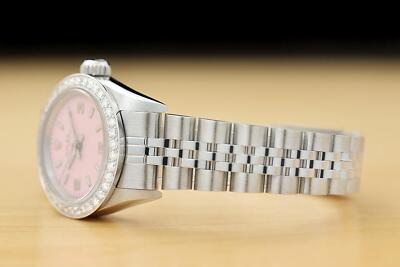 ROLEX LADIES OYSTER PERPETUAL 67180 PINK ARABIC DIAL DIAMOND BEZEL