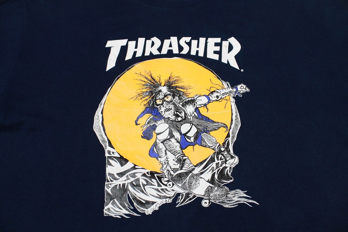 Vintage Late 90s Thrasher Magazine Skateboard T Shirt Pushead