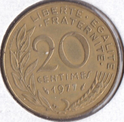 希少アンティーク金貨 20サンチーム 20Centimes 1977 希少アンティーク