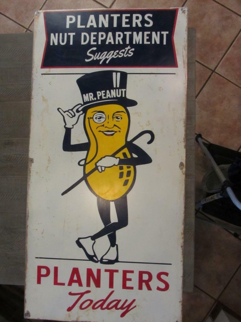 HUGE Vintage Planters Peanuts Store Display Sign Mr. Peanut
