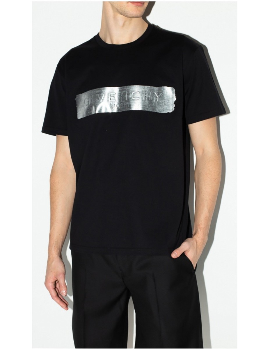 GIVENCHY Men's XS Silver Latex Logo-Appliquéd Black Cotton Jersey