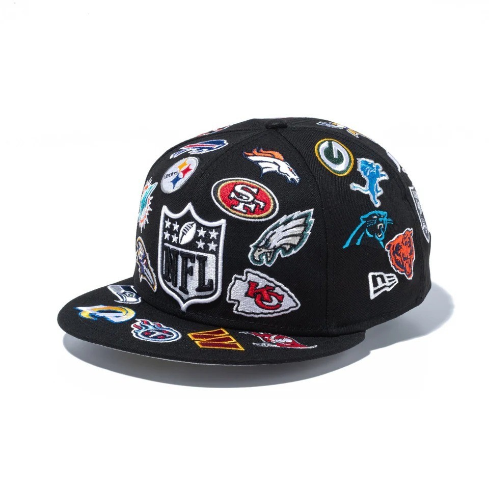NEW ERA 59FIFTY Logo Scramble NFL All Over Black 14734034 | eBay