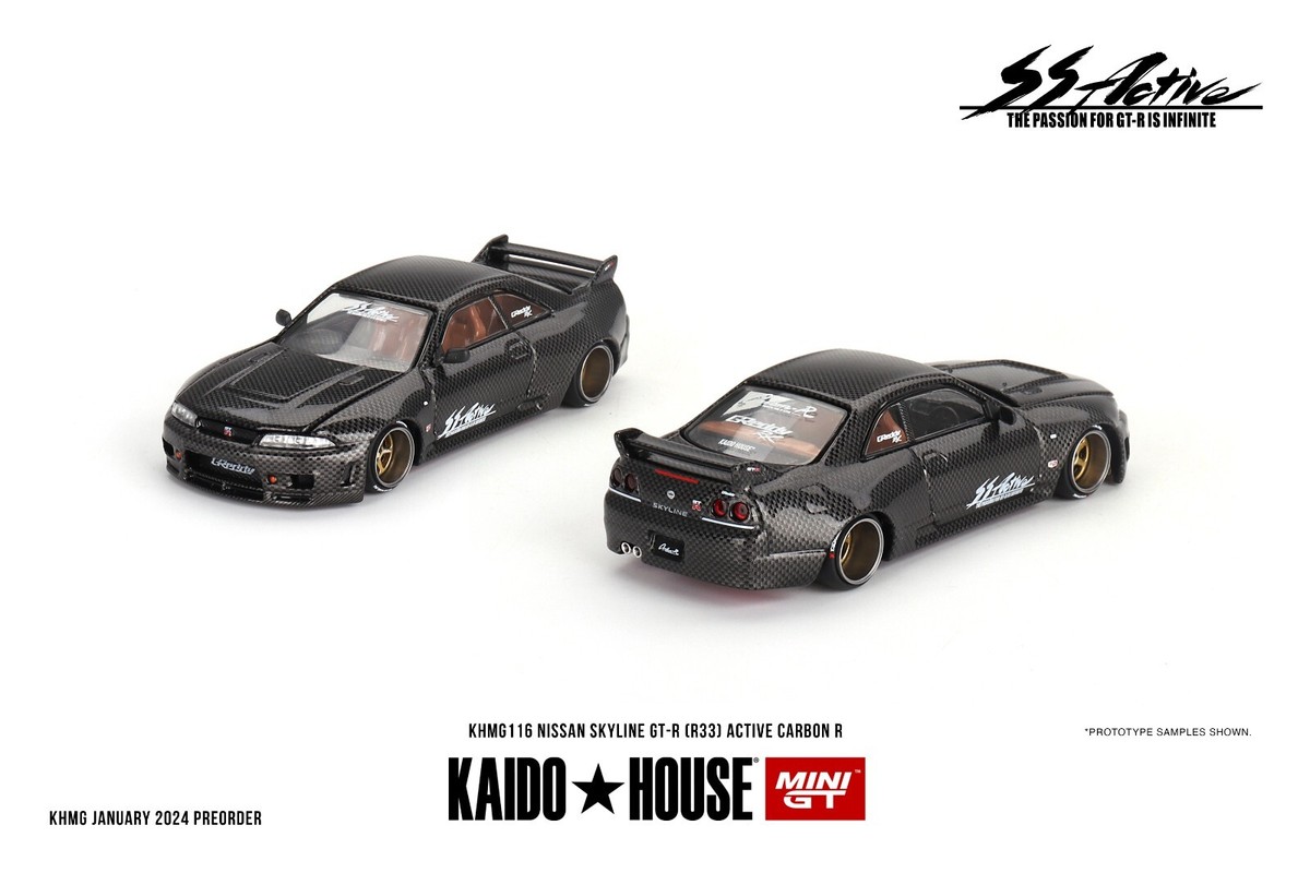 Mini GT x Kaido House 1:64 Nissan Skyline GT-R (R33) Active Carbon