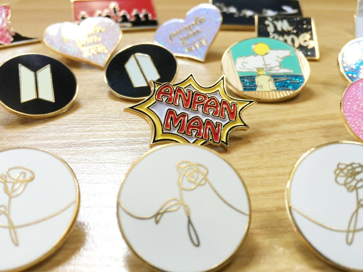 BTS Premium Gold Enamel Pin Badge & Keyring RM Jin SUGA j-hope