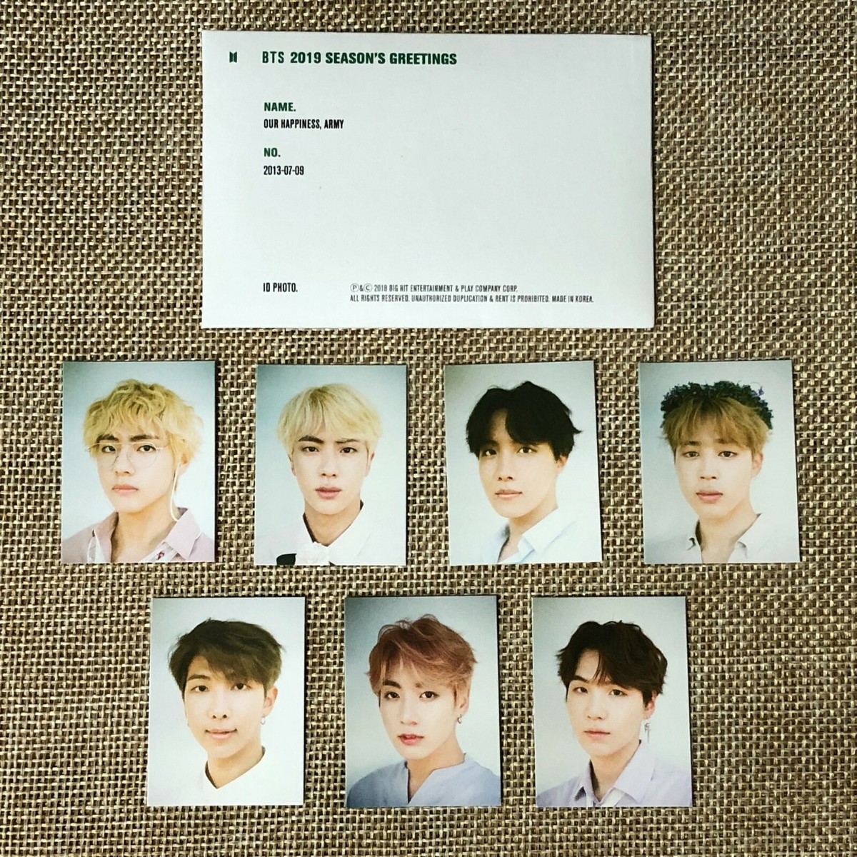 BTS [2019 Season's Greetings] Official ID Photocard Set 7 PC / New