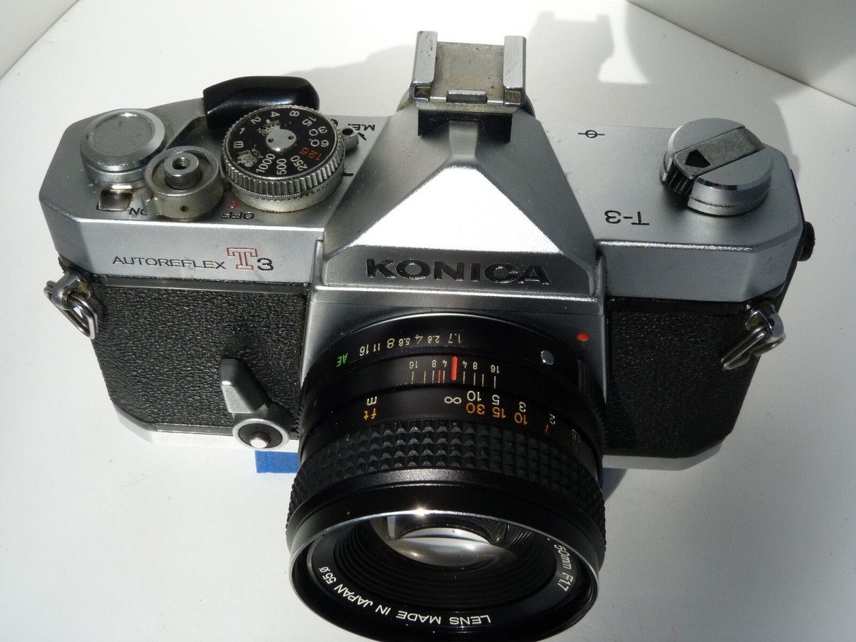 VINTAGE Konica Autoreflex T3 Chrome SLR Camera, Hexanon AR 50/1.7
