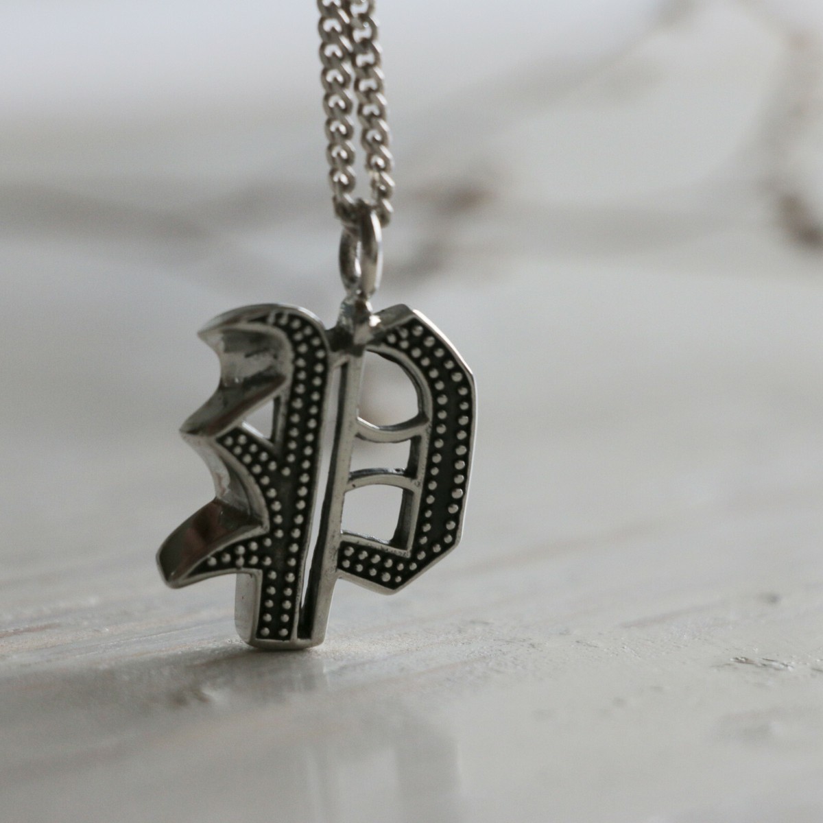 P pendant necklace Biker gothic A-Z silver alphabet Initial