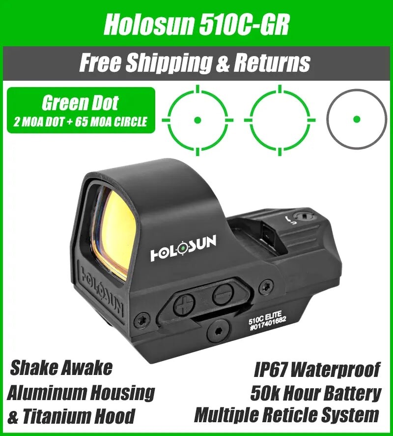 Holosun Elite HE510C-GR Open Reflex Green Dot Sight – 65 MOA