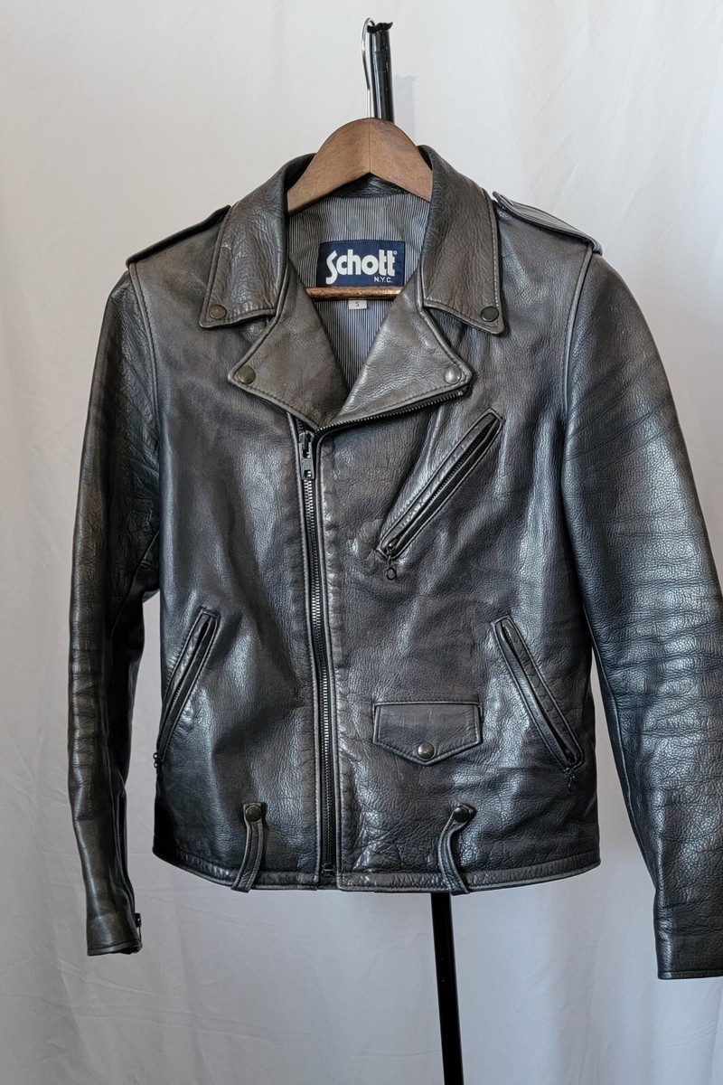 Schott NYC Men's Waxy Cowhide Leather Motorcycle Jacket Black RN