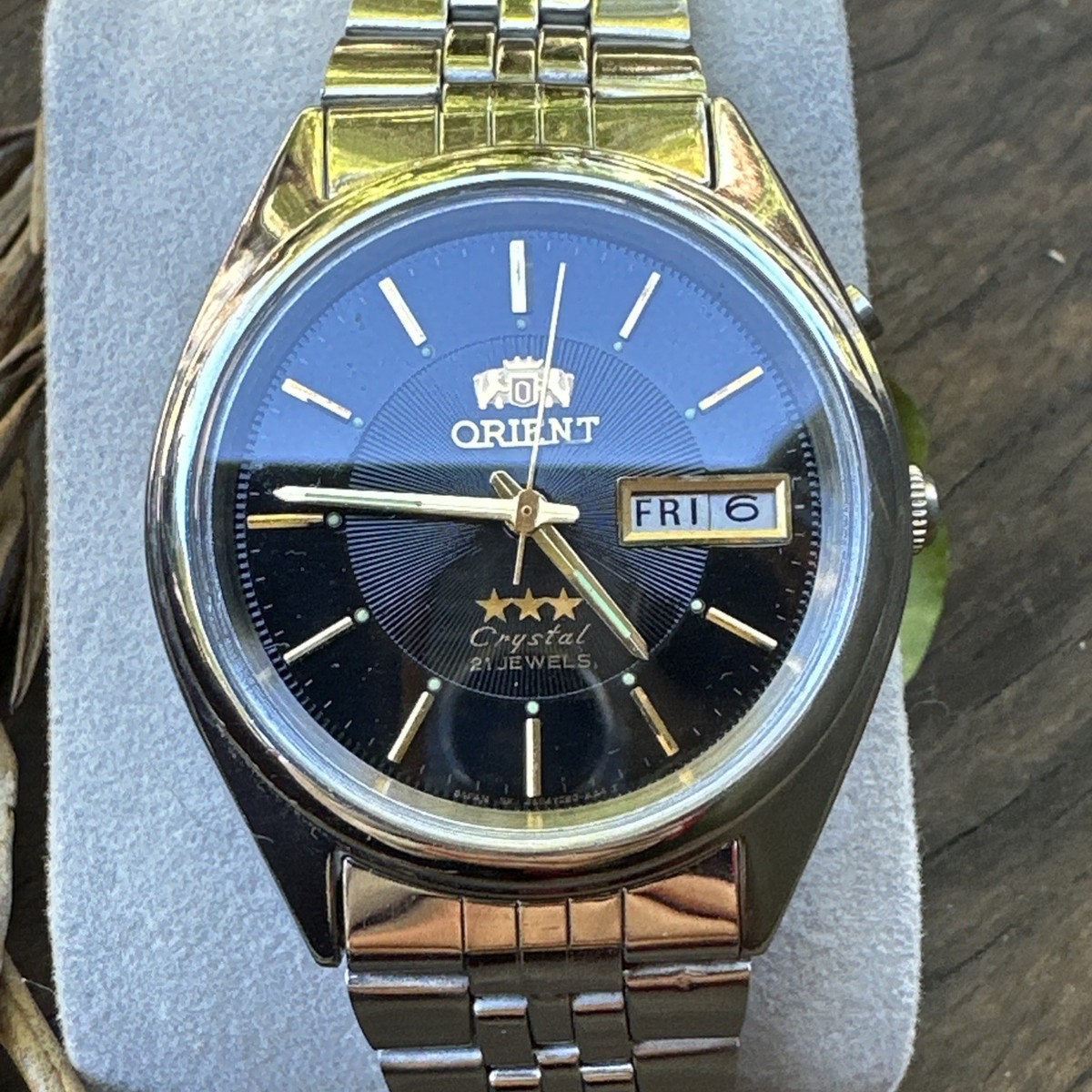 ORIENT Watch 3 Star Crystal Automatic 21 Jewels Vintage Stainless