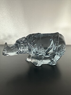 Vintage Sweden Kosta Boda art glass Paul Hoff WWF Rhinoceros 1984