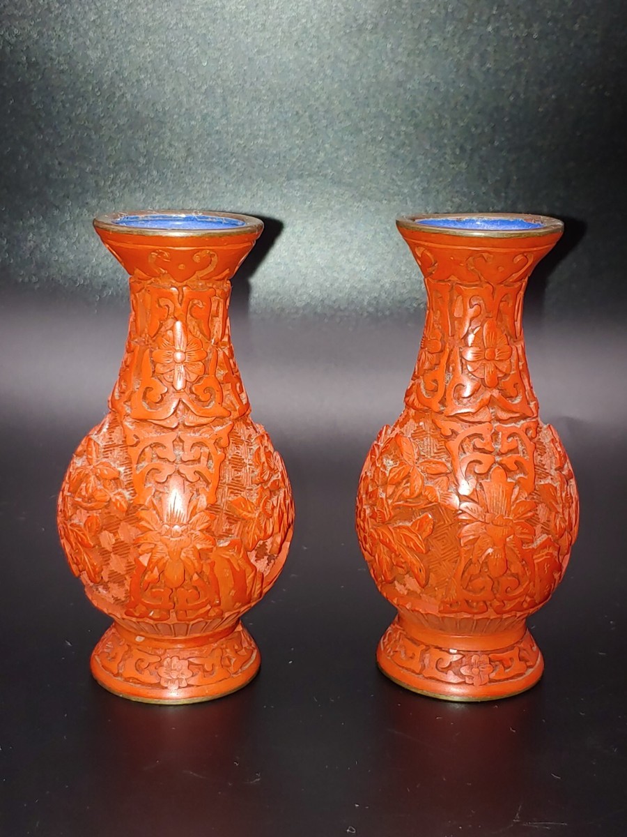 中国美術 堆朱 唐物 壺 彫刻 大型花器 花瓶 花入 時代物 中国美術 堆朱