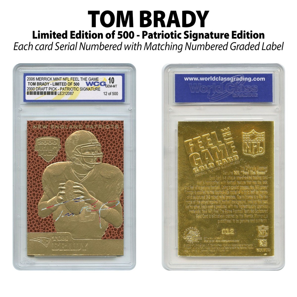 TOM BRADY NFL FEEL THE GAME Patriotic Signature Gold Card Limited