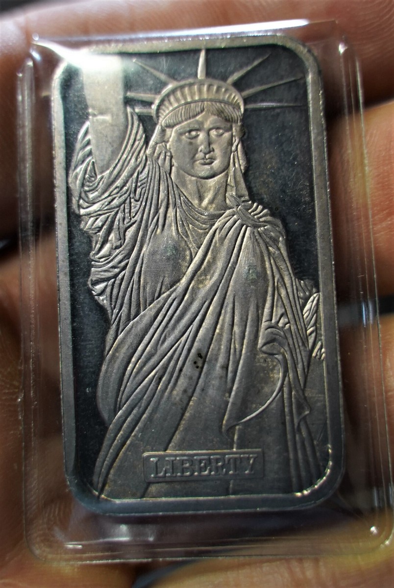 Statue Lady Liberty 1982 MTB JM 1 Troy oz .999 fine silver art bar