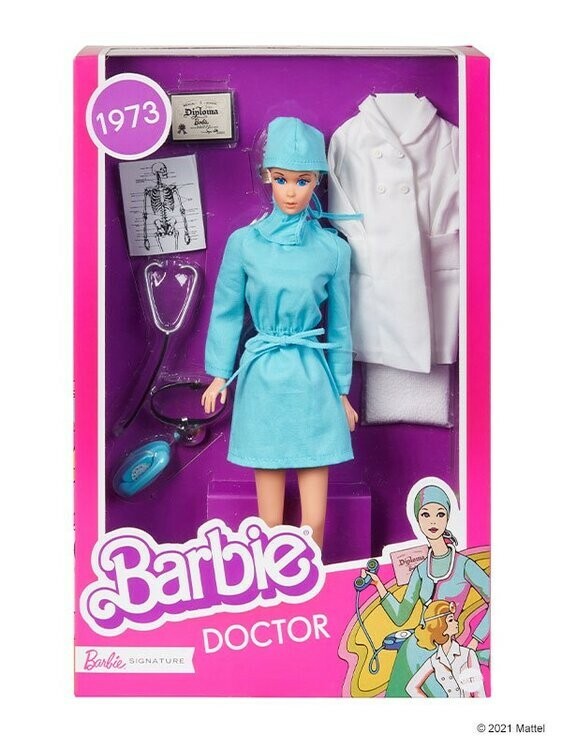 New 2021 Barbie Signature Doctor Barbie, 1973 Reproduction Giftset