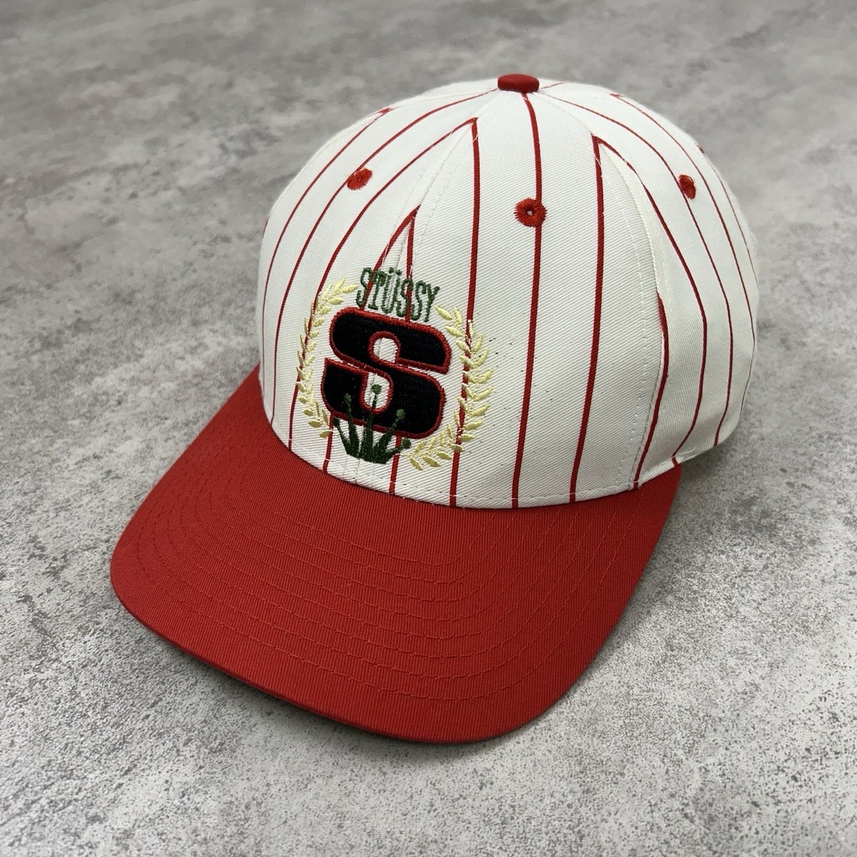 VTG 90s STUSSY CROWN S LOGO PINSTRIPE SNAPBACK HAT SIZE FREE | eBay