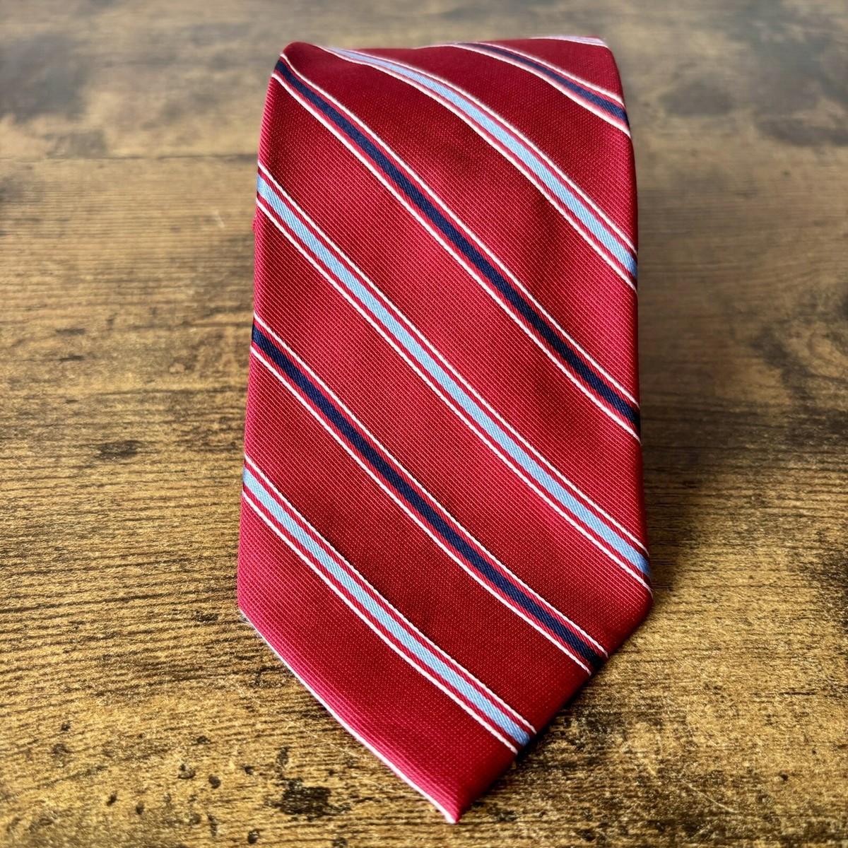 Nautica Tie - 3.5 in Red Blue Diagonal Striped Silk Necktie