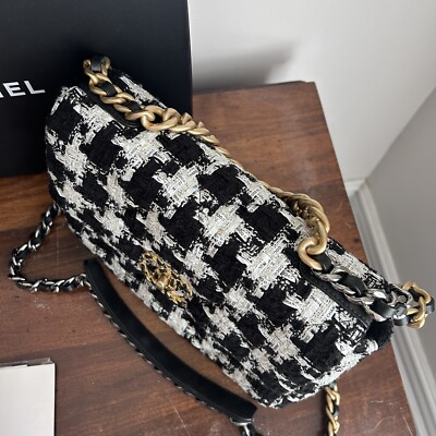 Chanel 19 Flap Bag Quilted Houndstooth Tweed and Ribbon Medium | eBay
