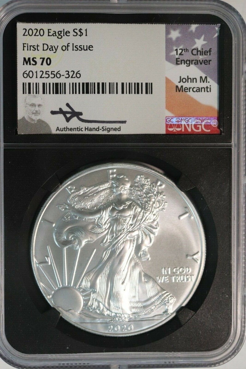 2020 1oz Silver Eagle NGC MS 70 First Day of Issue Mercanti Signed
