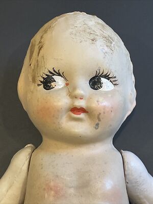 Antique 1910-1920's Kewpie Creepy Composite Baby Doll Silver Boots