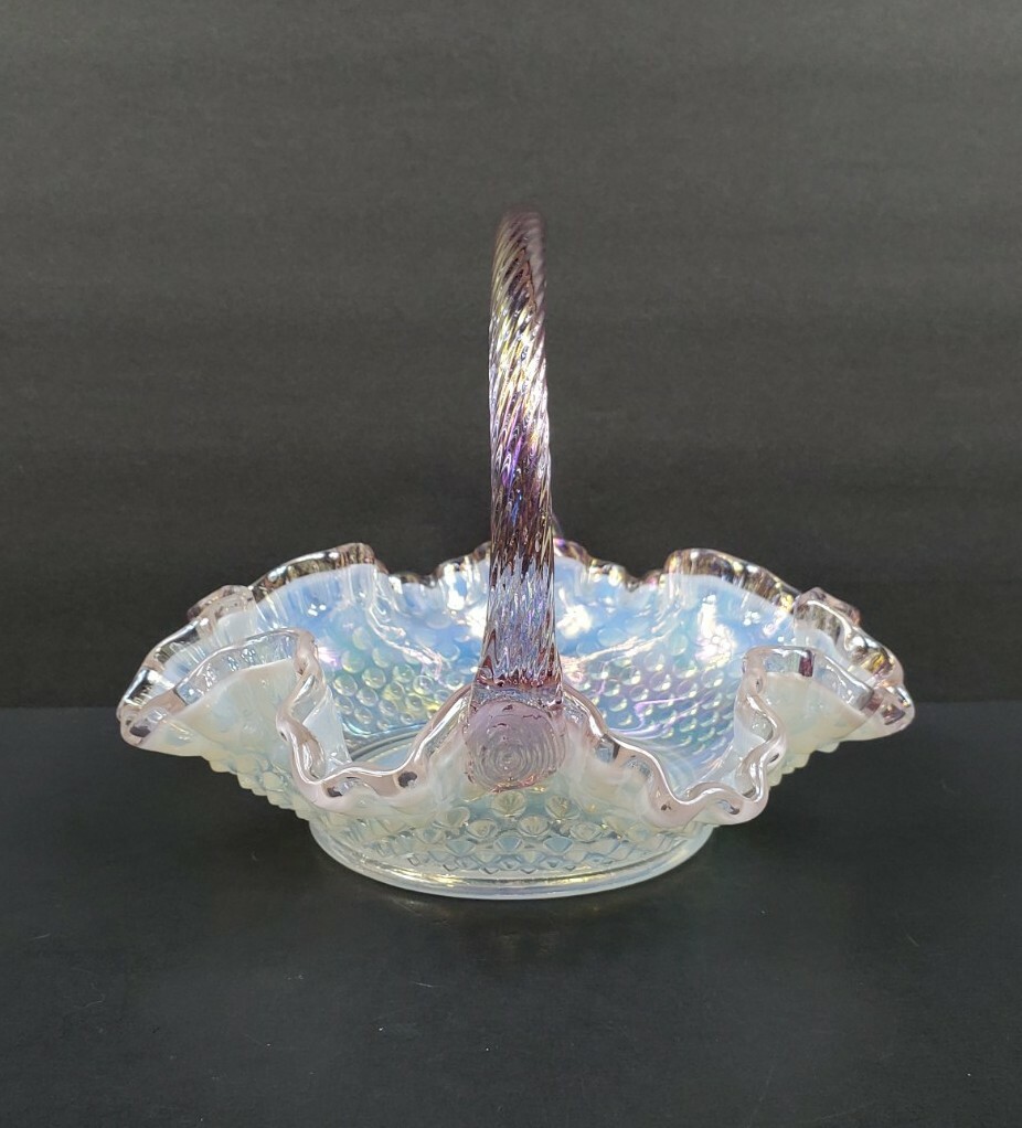 希少！フェントン ピンク色クレストバスケット アンティークfenton