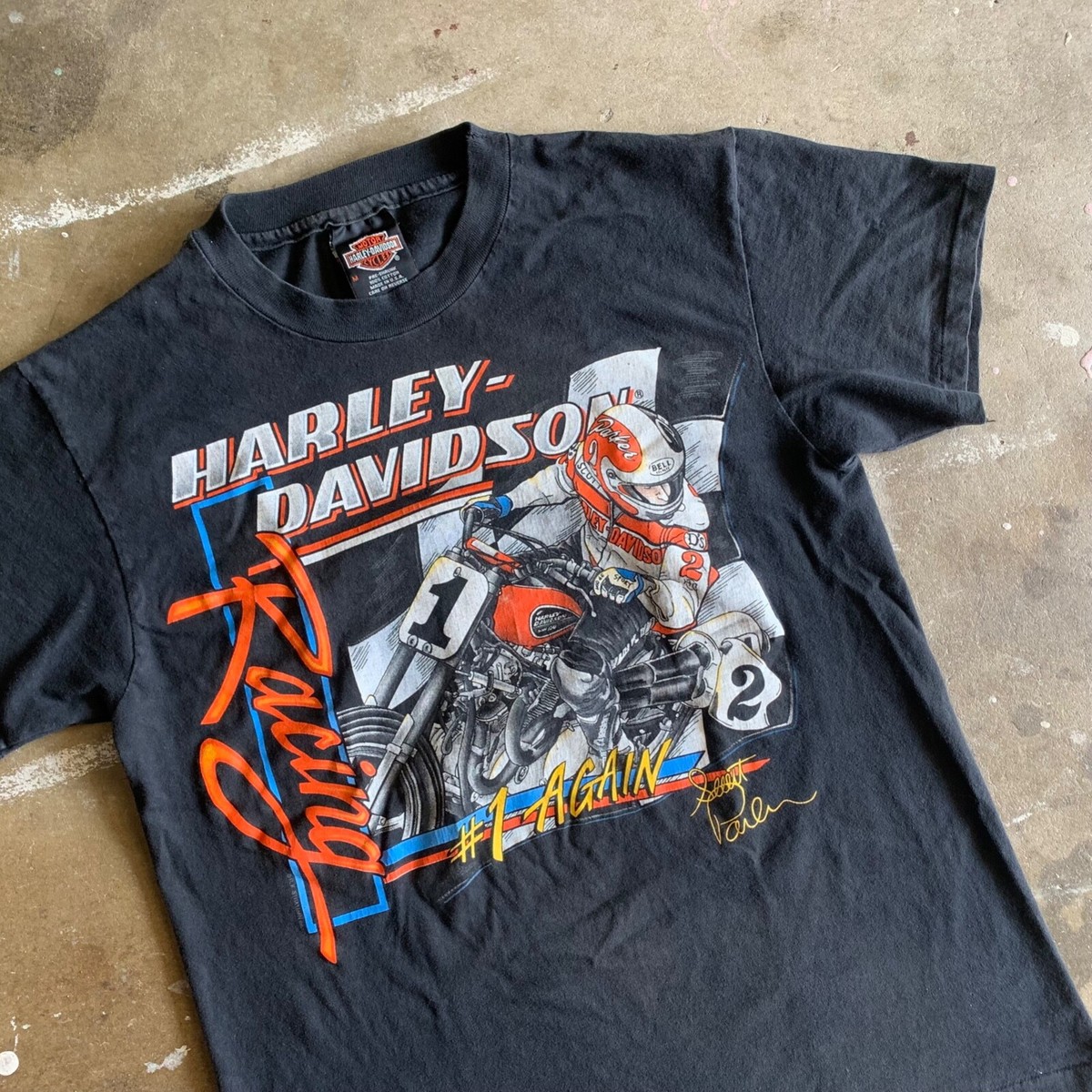 VINTAGE 80s HARLEY DAVIDSON MOTORCYCLES FLAT TRACK RACING T-SHIRT