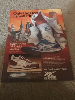 Vintage 1981 ASICS TIGER X-CALIBER Running Shoes Poster Print Ad