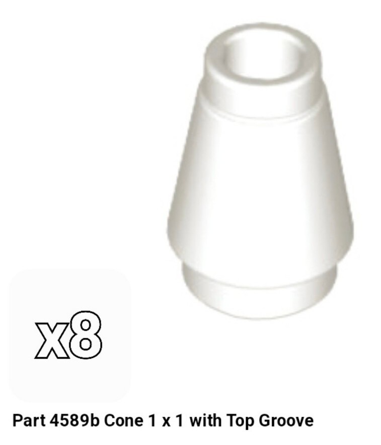 NEW LEGO Parts 4589b WHITE Brick Cone 1x1 Top Groove Lot of 8