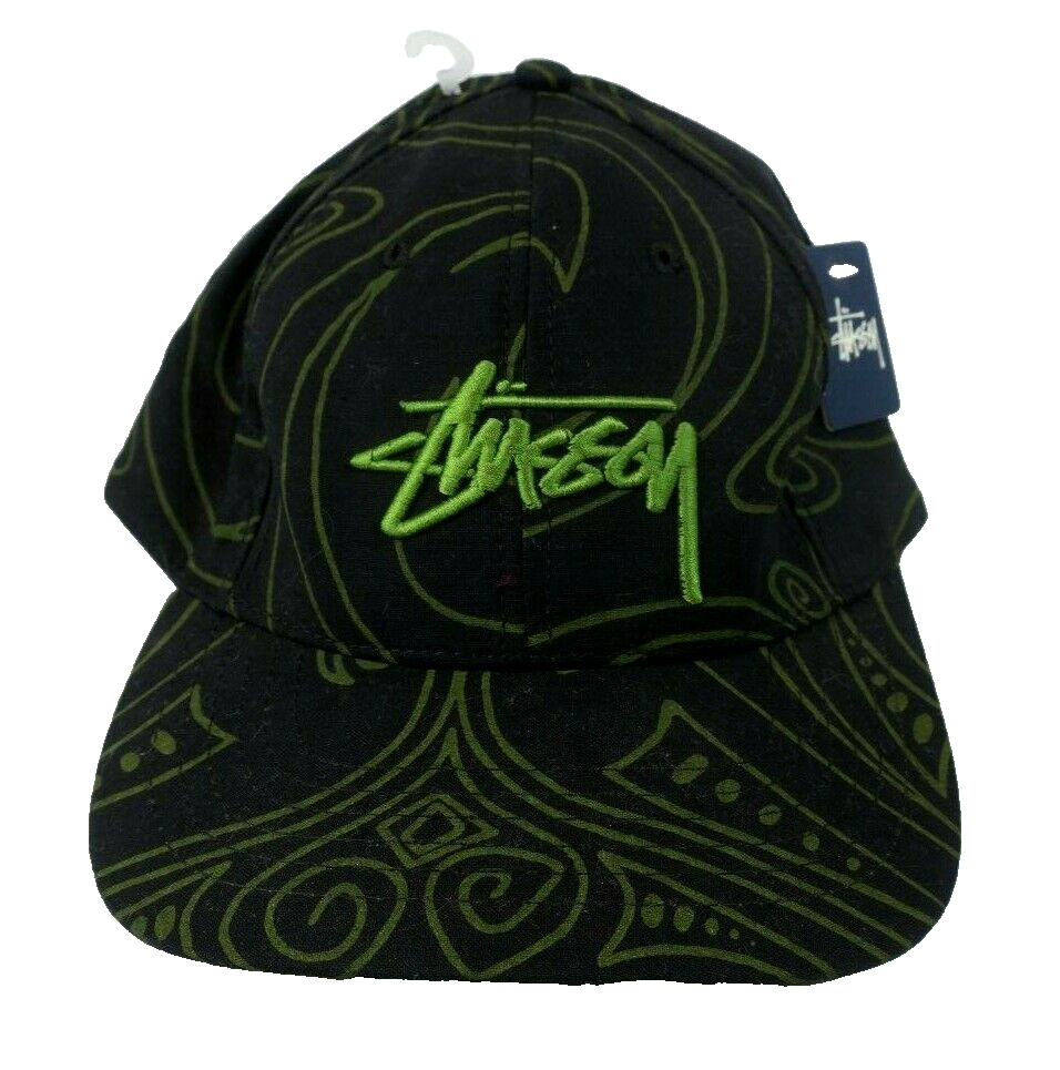 Stussy Hat NWT All Over Print VTG 90s USA MADE Snapback Cap Surf