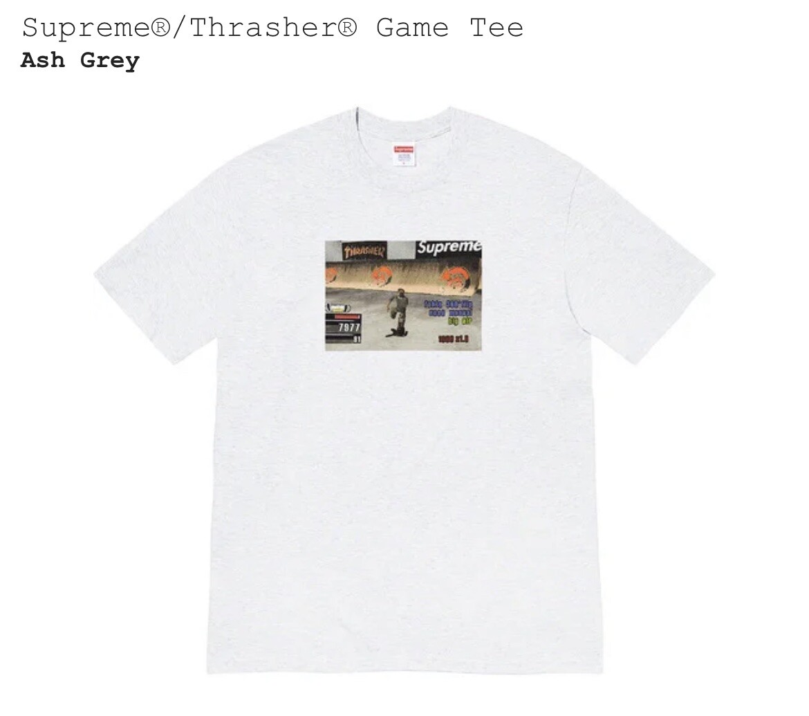 Brand New Supreme x Thrasher Game Tee Ash Grey Size Medium - FW21