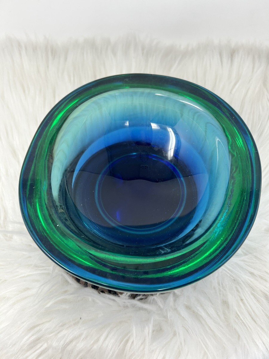 Vintage 50s Murano Archimede Seguso Geode Bowl in Green and Blue